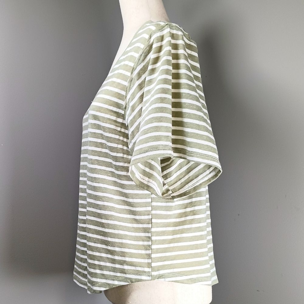BOUTIQUE Brand V Neck T Shirt Short Sleeves Tee Striped Seams Green White Size S - Picture 2 of 8